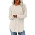 thumbnail image 2 of yoeyez Womens Fall Striped Knit Sweaters Lightweight Long Sleeve Shirts Crew Neck Casual Spring Tunic Tops Comfy Ribbed Knitted Blouses, 2 of 7