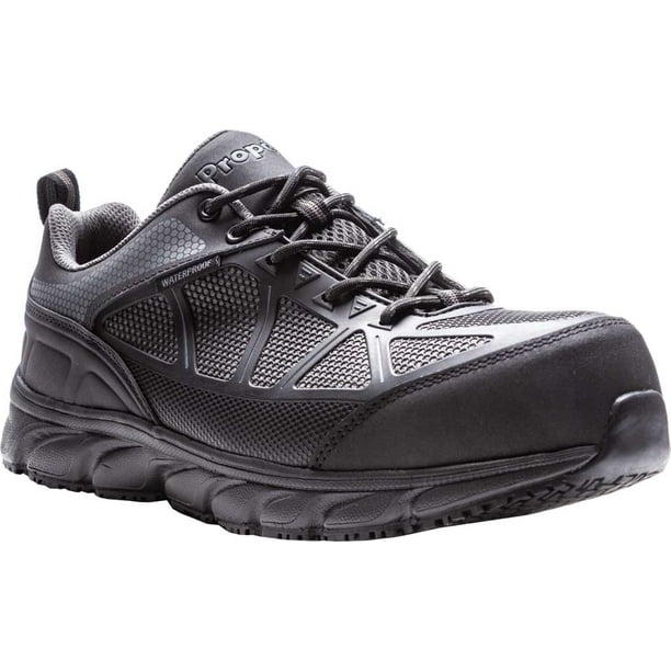 Men's Propet Seeley II Composite Toe Work Sneaker Black/Grey Leather