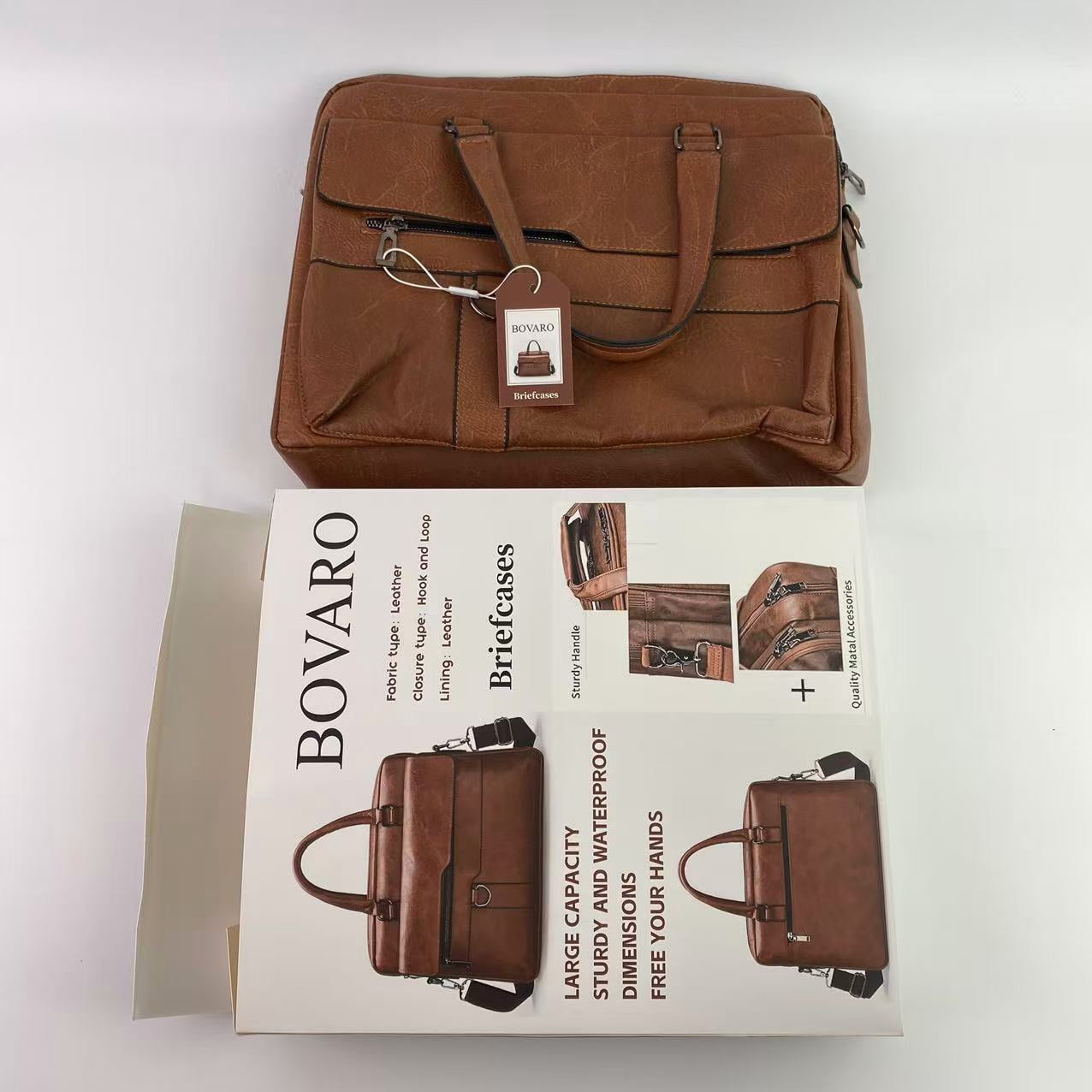 BOVARO Briefcases,Men's Business Travel Briefcase Leather Handmade Messenger Bags Laptop Bag