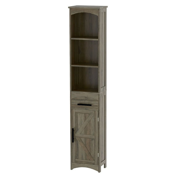 Skinny Tall Bathroom Cabinet with Drawer, 67'' Slim Storage, Farmhouse Weathered Gray