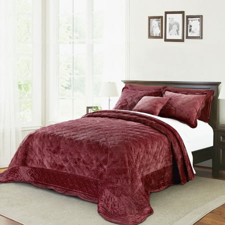 Home Soft Things 4 Piece Supersoft Microplush Bedspread Set - Burgundy - Oversize Queen (110" x 120")