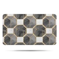 Gray White Gold Marble Pattern Bathroom Rugs Mat,Non Slip Microfiber Bathroom Rug,Rubber Backing,Soft Bathroom Mats for Bathroom Floor,Tub and Shower,17x30in(43x75cm)