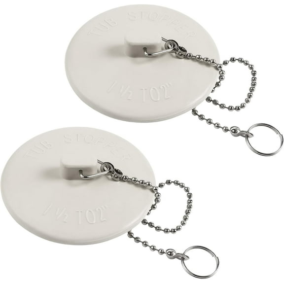 2 Packs Tub Stopper, Bathtub Stoppers with 15" Stainless Steel Beaded Chain, Rubber Drain Plug Suitable for 1.5" to 2" Bathroom, Kitchen, Laundry Sink