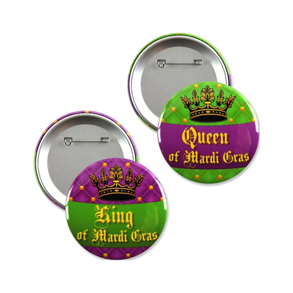 10 Pack - King And Queen Of Mardi Gras - Pinback Button Badges - 3 Inch