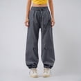 thumbnail image 4 of Pants for Women Casual Cargo Pants High Street Wide Leg Trousers Retro Drawstring Joggers Straight Leg Pants, 4 of 7
