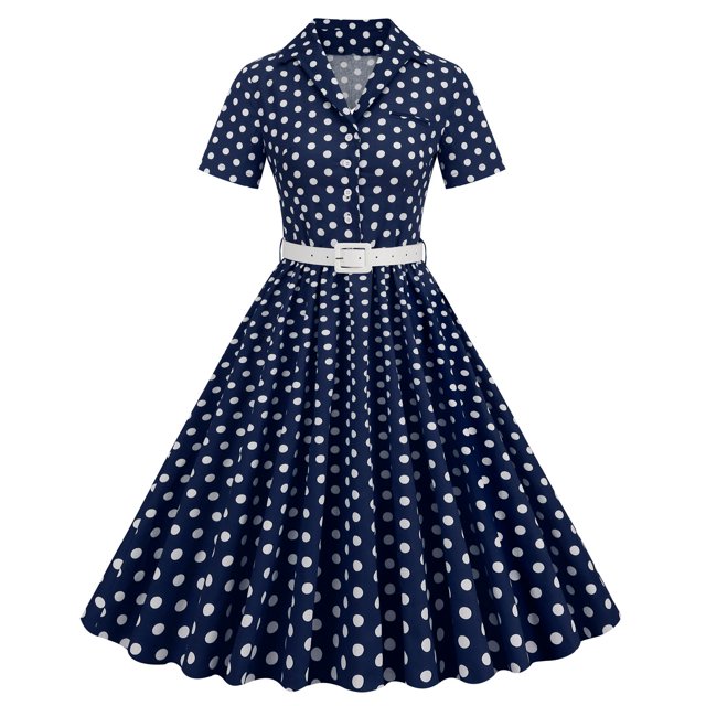 Birdeem Womens Comfy Summer Short Sleeve V-Neck Vintage Regular Wave Point Print Party Dress