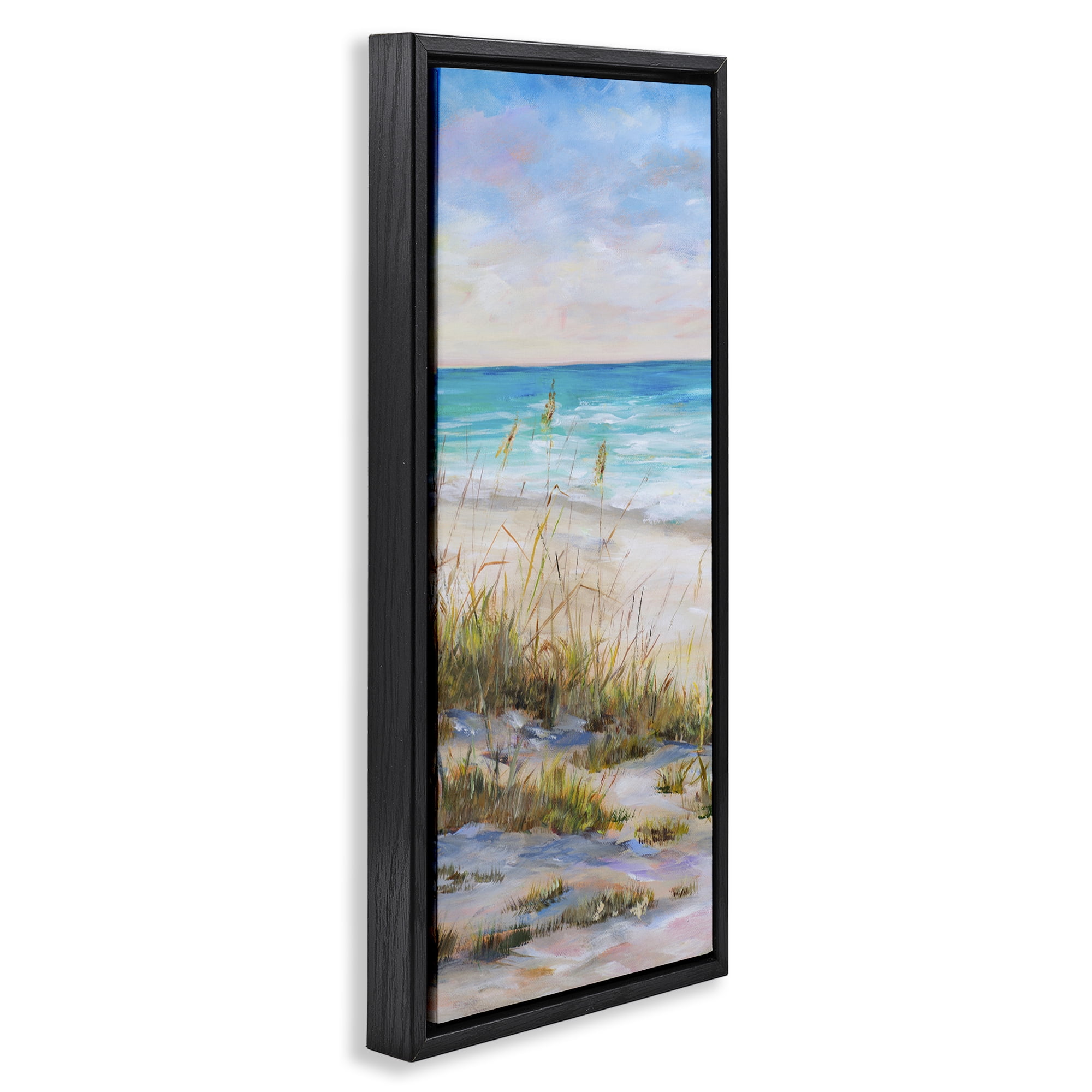 Stupell Industries Peaceful Beach Reeds Landscape Painting Black Floater Framed Canvas Art Print Wall Art, 15 x 31