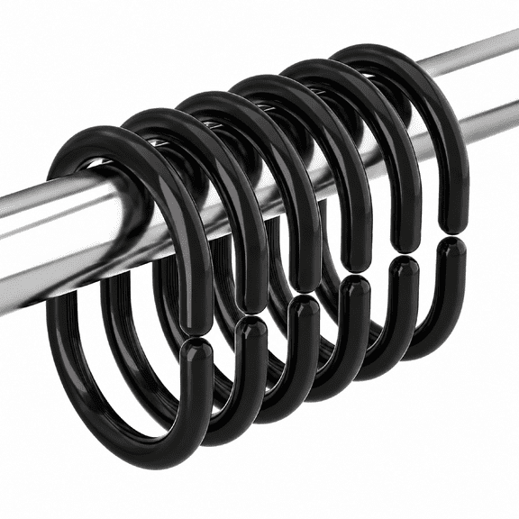 24 PCS Black Shower Curtain Hooks, C-Shape Plastic Shower Rings for Bathroom Shower Rod, Rust-Resistant Curtain Hangers