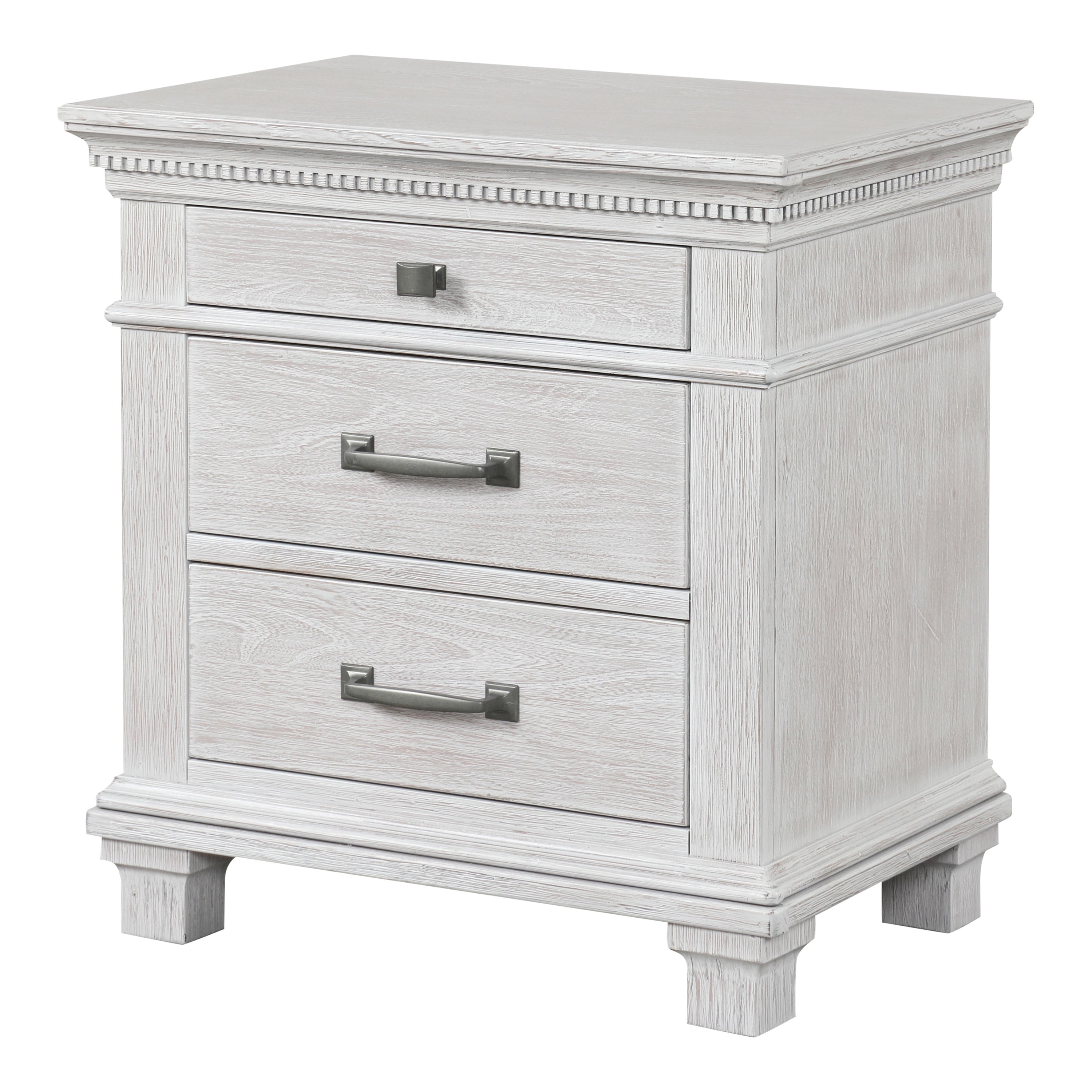 Furniture of America Elandra Transitional 3-Drawer Solid Wood Adult Nightstand, Weathered Gray