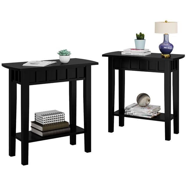 Gymax 2 Pcs Table d'Appoint à 2 Niveaux pour Canapé, Table Basse, Table de Nuit pour Chambre et Salon, Noir