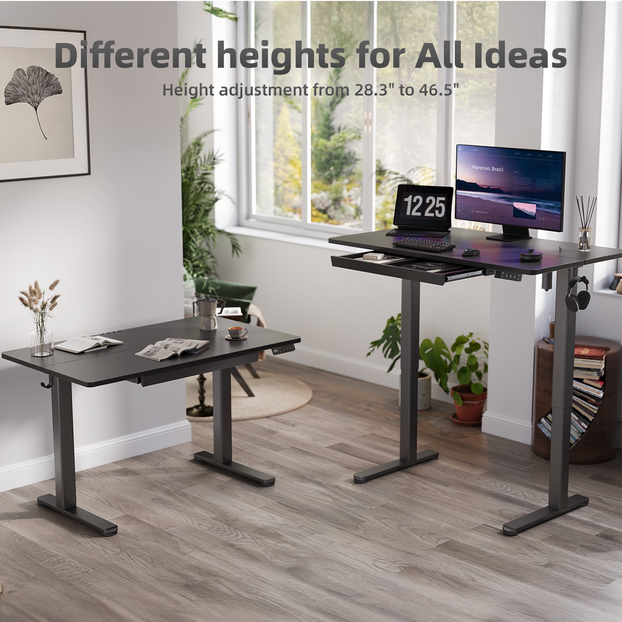 INNOVAR 63inch Standing Large Desk with 1 Drawer, Adjustable Height Stand up Teachers Desk with Storage,Electronic Sit to Stand Rising Home Office Computer Workstation Desk, Black
