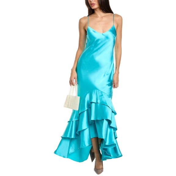 ML Monique Lhuillier womens  Lenora Satin Midi Dress, 4, Blue