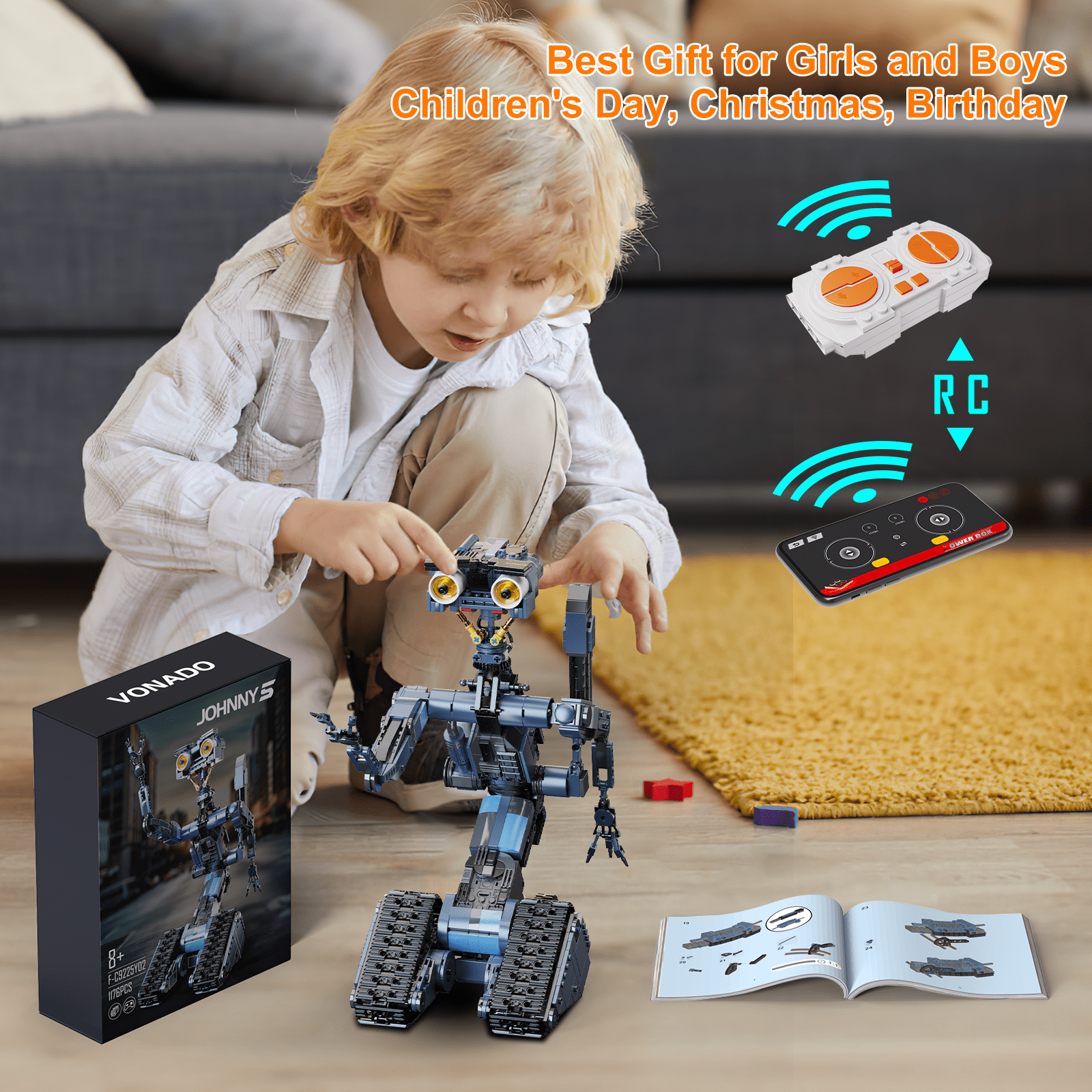 Johnny 5 Robot Building Block Set With Motor, Short Open Circuit Johnny Five Robot Toys Children Gifts