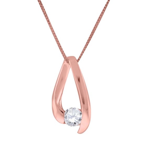 Mauli Jewels 0.25 Carat Round Diamond Channel Set Pendant Necklace For Women's in 14K Solid Rose White Yellow Gold With 18 Box Chain|Silver Chain