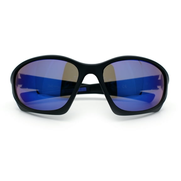 Mens Color Mirror 90s Xloop Plastic Sport Wrap Around Sunglasses Black Blue - Blue Mirror