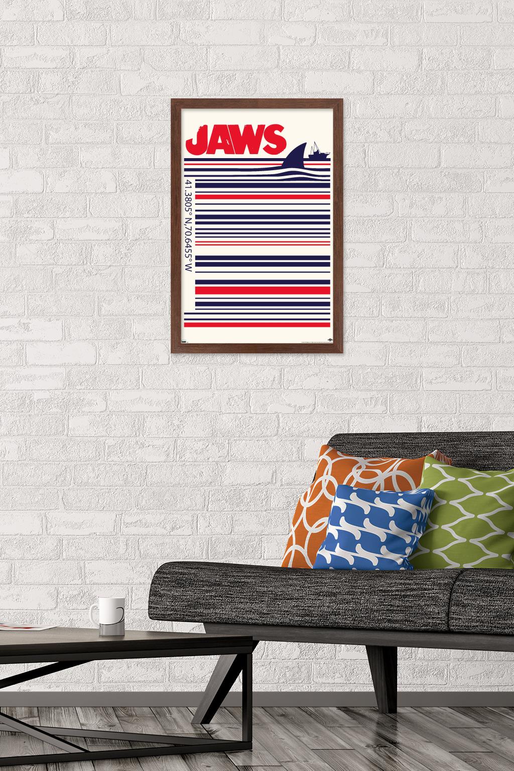 Jaws - Barcode Wall Poster, 14.725" x 22.375", Framed