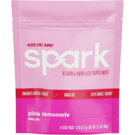 AdvoCare Spark Energy Drink Mix – Vitamin & Amino Acid Powder Supplement, Pink Lemonade Flavor, 14 Stick Packs