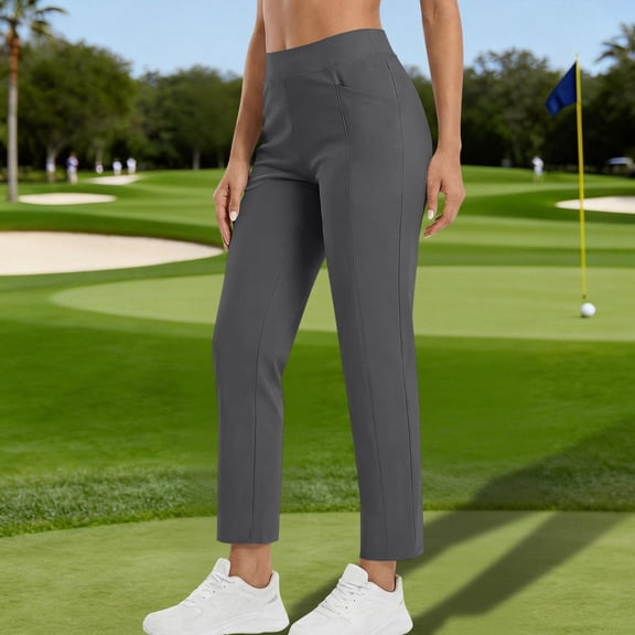 AUNVITO Women's Elastic Ankle-Length Casual Pants Lightweight and Stretchy for Golf Travel Sporty Style