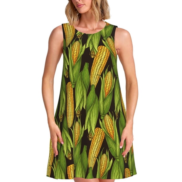 Disketp Corn 2 para Vestido sin Mangas para Mujeres, Vestidos de Verano para Mujeres, Casual y Holgado para la Playa