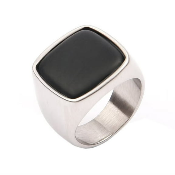 HIJONES Men's Women's Stainless Steel Minimalist Square Multi-color Synthetic Turquoise Gemstone Ring Personalized Vintage Accessories Silver Black Size 12