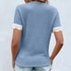 thumbnail image 4 of Camisa de Punto de Manga Corta para Mujer Cuello en V Empalme de Encaje Elegante Transpirable Slim Fit Camisa de Punto para Mujer Top para el Trabajo Diario Azul Claro XL, 4 of 6