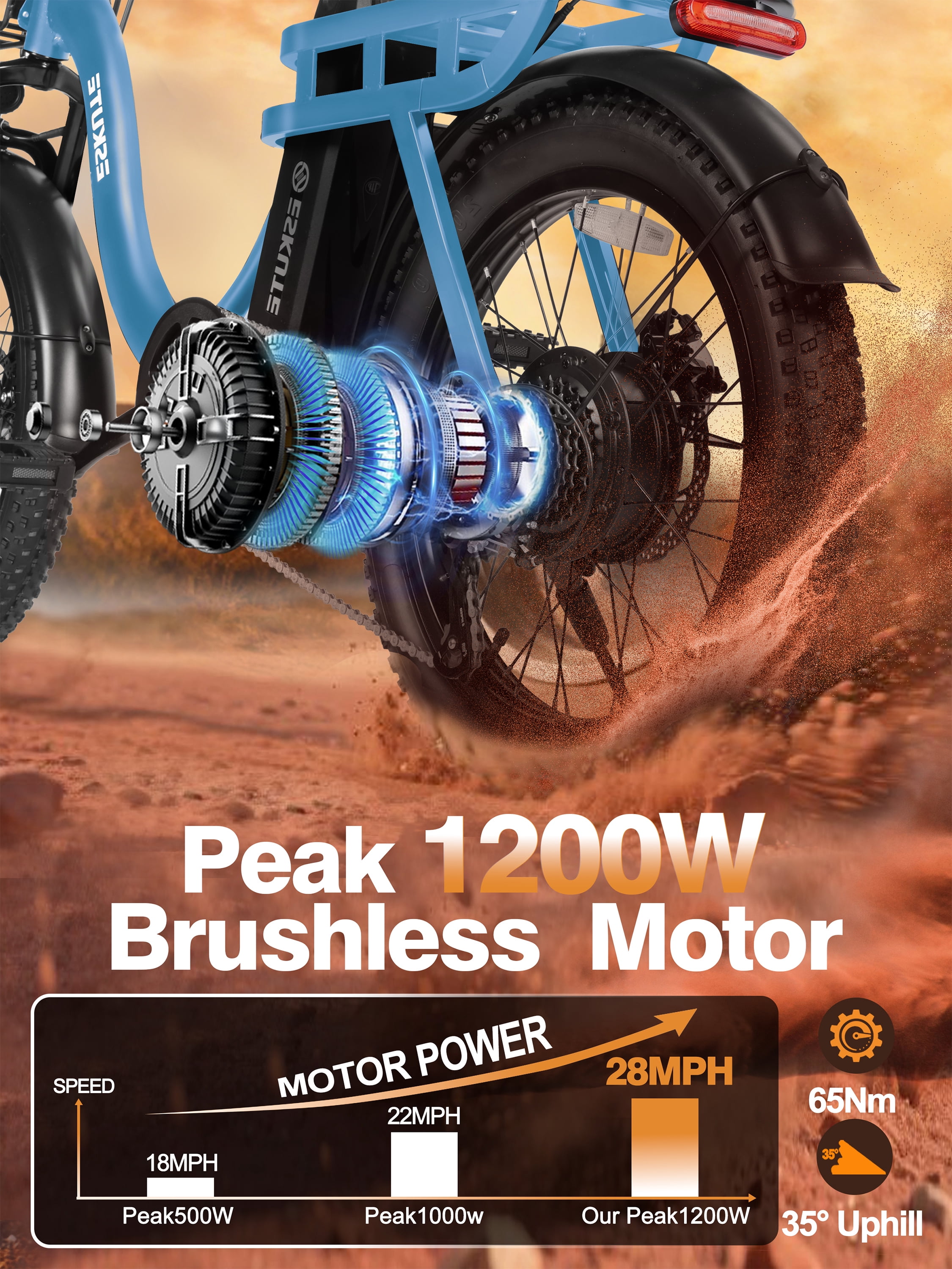 Adult Electric Bike – 1200W Peak Motor, 28 MPH, Foldable 20×3" Fat Tire, 48V 10.4Ah Battery Up to 55 Miles, 7-Speed Step-Through Cargo E-Bike with NFC Unlock, Blue with Front Basket
