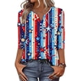thumbnail image 4 of Women's 250th Anniversary USA Shirt Patriotic American Flag Print V-Neck Button 3/4 Sleeve T-Shirt, 4 of 5
