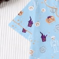 thumbnail image 5 of CUZIBR Girls Halloween Pajamas Sets Pumpkin Bat Castle Pajamas Set Lapel Button Short Sleeve Shirt Elastic Waist Shorts 2 Pieces Sleepwear Loungewear Outfits,D-Light Blue,13-14 Years, 5 of 9