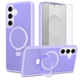 thumbnail image 1 of Asuwish Phone Case for Samsung Galaxy S25 FE 5G Tempered Glass Screen Protector Magnetic Folding Stand Frosted Translucent Rugged Shockproof Protective Cell Cover S 25 EF S25FE 25S Women Men Purple, 1 of 6