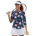 thumbnail image 2 of HUIACONG Athletic Polo Shirts with Christmas Print, Polyester Spandex Fabric Quick Dry Fashionable Women's 3/4 Sleeve Golf Top for Golf Tennis Outdoor Activities, 2 of 10