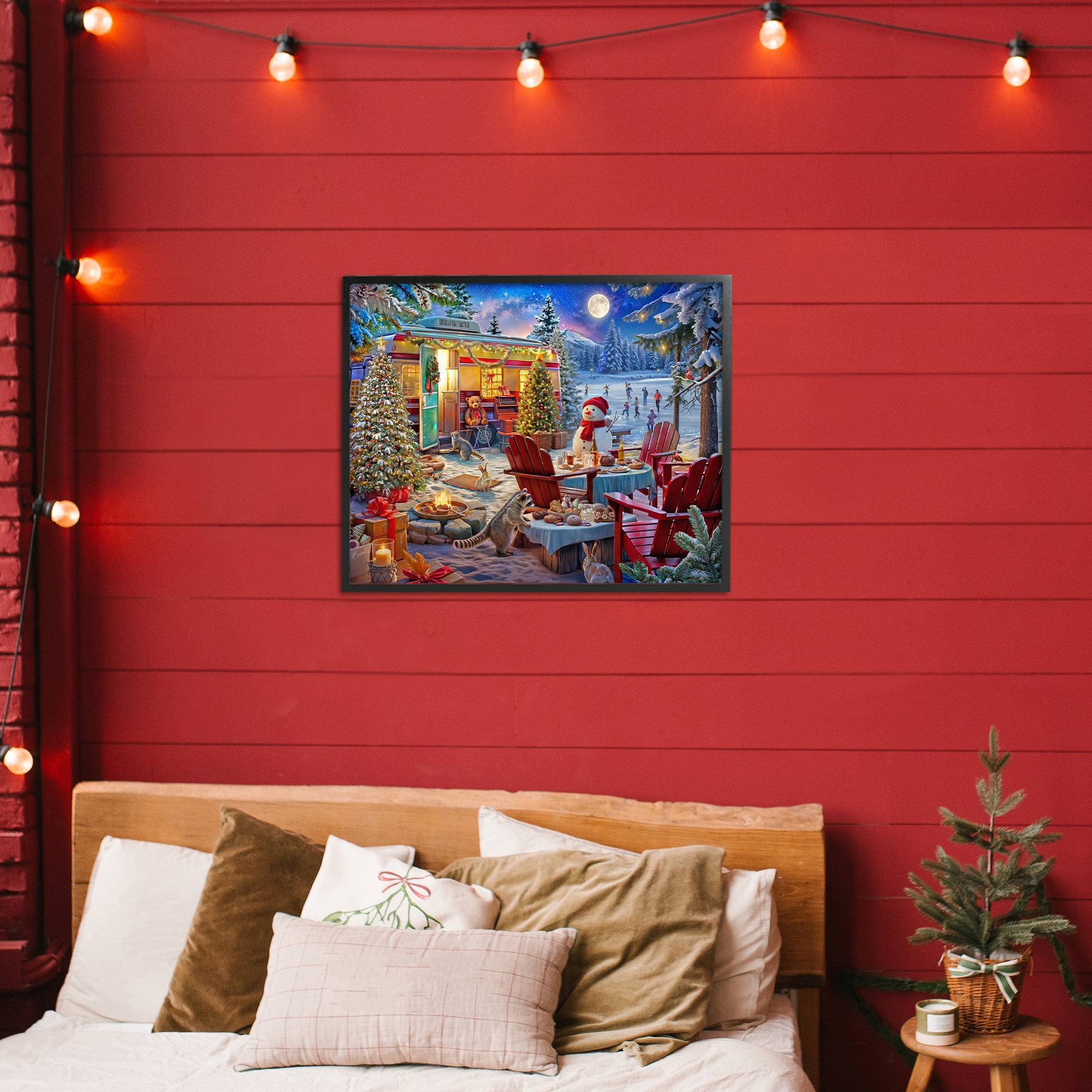 Winter Holiday Camper Party Black Framed Giclee Art, design by Henriette Chinaglia