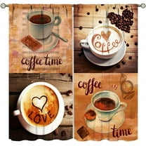Coffee Kitchen Curtains,Coffee Theme Rustic Drink Coffee Time Window Treatments for Bedroom Living Room Café Modern Art Window Drapes 2 Panels Set,Total Size 42 x 54 Inch