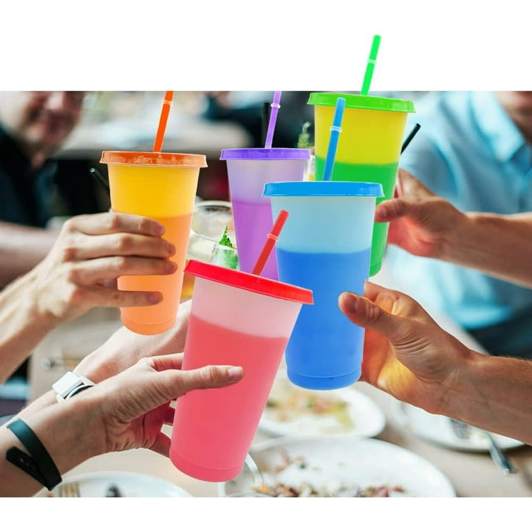 5-pack Color Changing Plastic Cups With Lids And Straws, 24oz Reusable Cup  For Adult, Female Party, Ideal For Tea, Latte, Cereal, Cappuccino, Yogurt,  Dessert, Halloween, Christmas, Gift