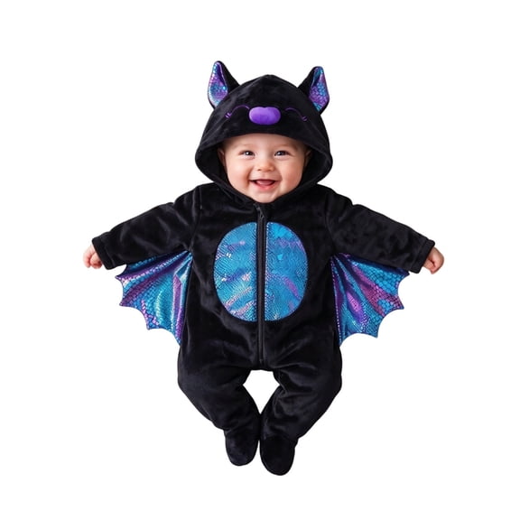 LIIPEE Baby Halloween Bat Zip Up Jumpsuit Boys Girls Holiday Party Cute Long Sleeve Hooded Romper