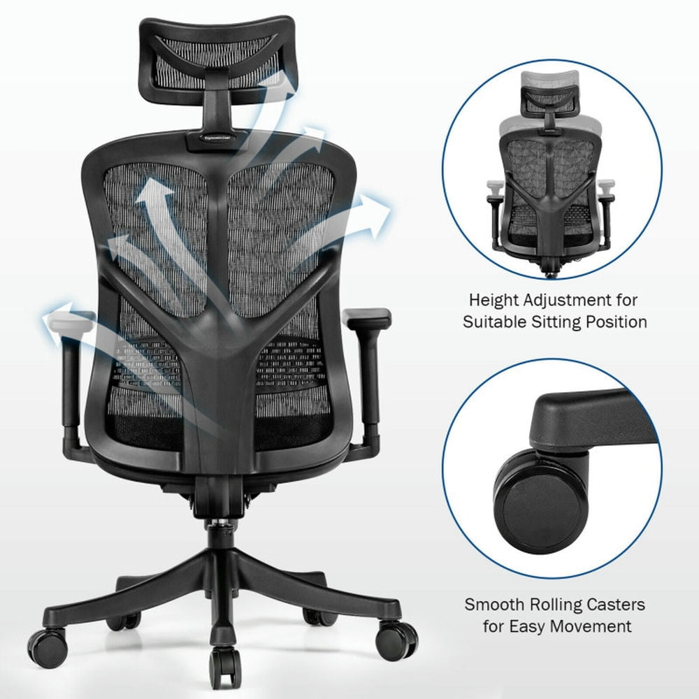 Demi Bonn Ergonomic High Back Mesh Adjustable Swivel Office Chair, Rolling Work Chairs for Home, Bedroom, Study, Black