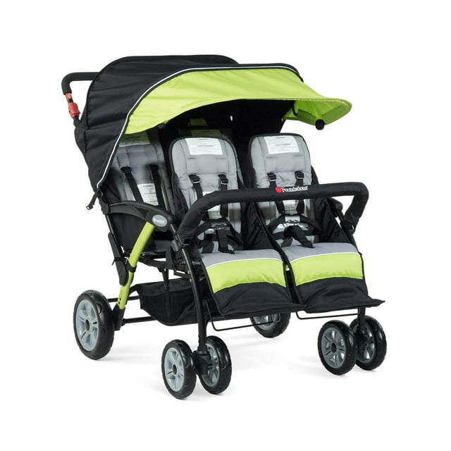 Foundations Gaggle Compass 4-Seat Quad Stroller, Reclining Seats with UV Canopy, Lime