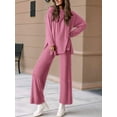 thumbnail image 6 of Women'S Two Piece Lounge Sets Matching Long Sleeve Shirts Wide Leg Pants Tracksuits Fall Clothes Pink L, 6 of 8