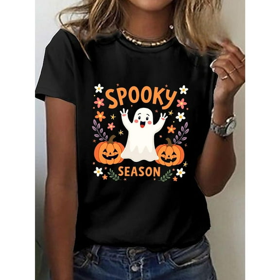 Halloween Treat Pumpkin Bats Graphic for Fall Tee T Shirt Top Graphic Cotton Short Sleeve Round Neck Black S-5XL