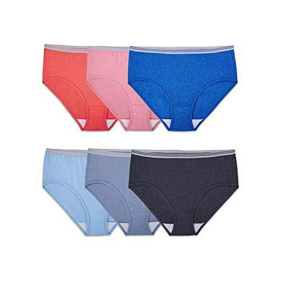 Fruit of the Loom Women's Tag Free Cotton Panties (Regular & Plus Size), Low Rise Brief-6 Pack-Assorted Heathers, 9