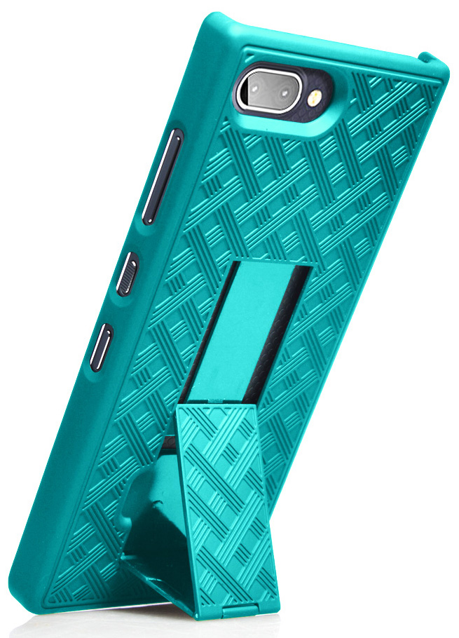 Case for BlackBerry Key2 LE, Nakedcellphone [Teal Mint Cyan] Slim Ribbed Hard Shell Cover [with Kickstand] for BlackBerry Key2 LE Phone [[ONLY LE MODEL]] BBE100-1, BBE100-2, BBE100-4, BBE100-5 - image 2 of 7