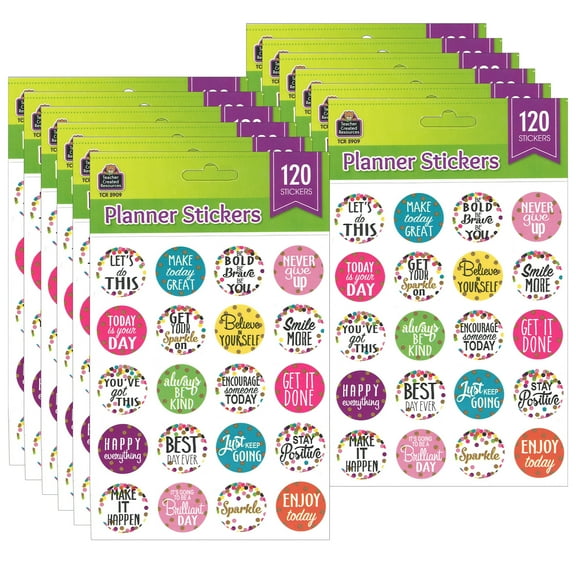 Teacher Created Resources Confetti Words to Inspire Stickers, 120 Stickers Per Pack, 12 Packs