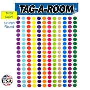 Tag-A-Room 1/2 inch Sticker Dot Labels, 12 Bright Colors, 8 1/2" x 11" Sheet (1020 Pack)