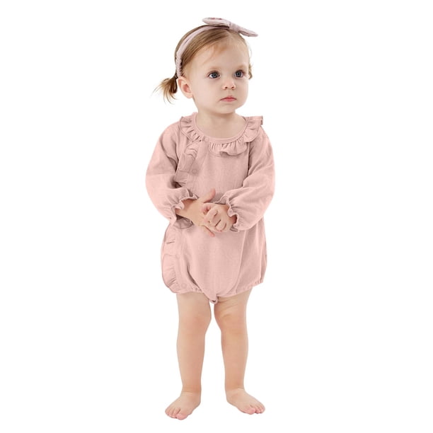 Niña Bebé Vestido de Manga Larga Estilo de Otoño E Invierno Sudadera Del Niño con Botón Delantero Y Cuello Redondo, Lindo Pantalones Cortos Sólidos Romper para Niños Y Niñas, Suave Bebé Manga Larga R