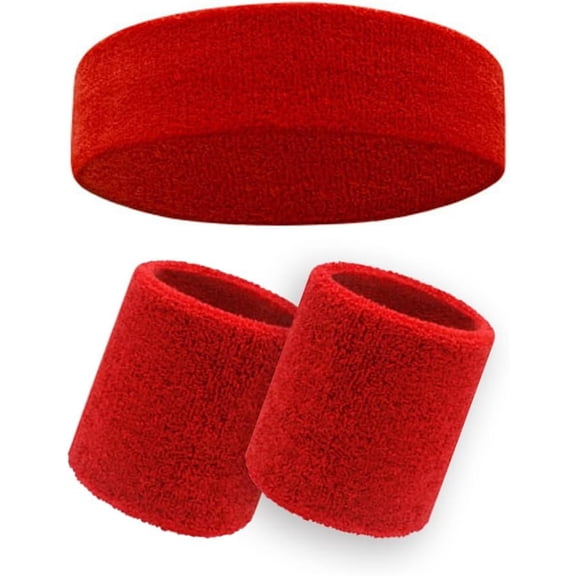 Sweatband Set – Headband & Wristband for Men, Women & Kids | Terry Cloth Athletic Sweatbands for Workout, Gym, Yoga, Running, Tennis, Basketball, Baseball, Soccer | Sports Accessories