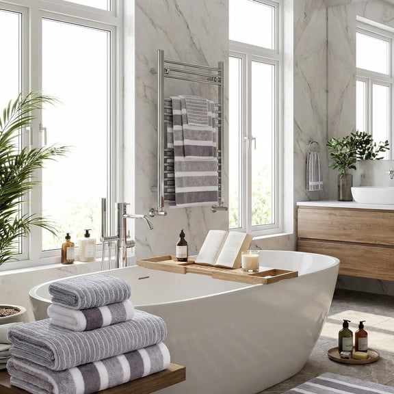 QuanTara Velvet Wide Stripe Bath Towel Set, 8-Piece Luxury Towel Setincludes 4 Washcloths, 2 Hand Towels & 2 Bath Towels (27.56x55.12in), Super Absorbent Flock Fabric
