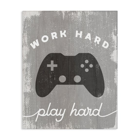 Stupell Industries Farmhouse Work Hard Play Hard Vintage Distressed Game Controller Canvas Art, 16 x 20, by Lil' Rue