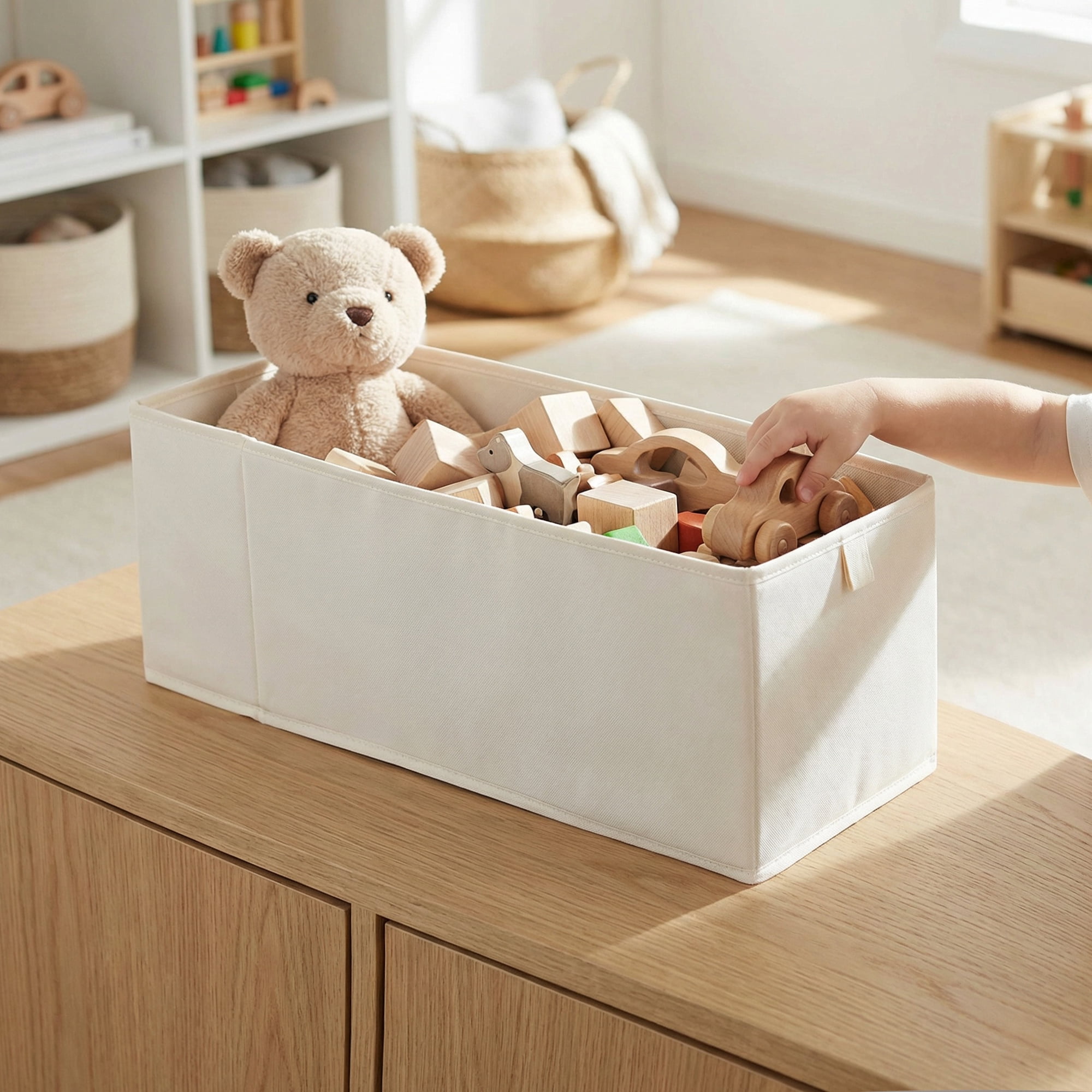 Unique Bargains 3pcs Storage Cube Fabric Storage Bin White 20.9*6.7*7.9in