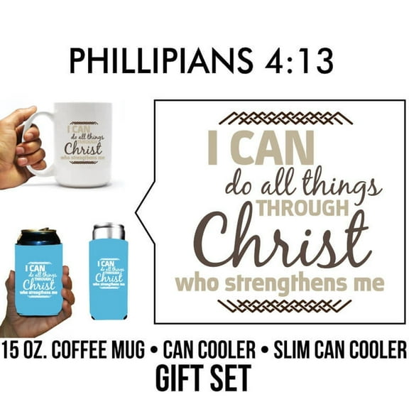 Phillipians 4:13 Religious Mug & Can Cooler Gift Pack (13730), 15 Ounce Mug, 1 Standard and 1 Slim Can Cooler