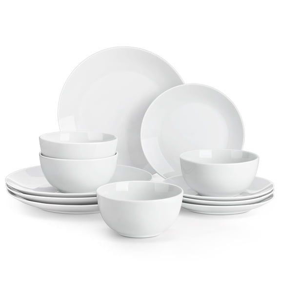 MALACASA 12 Piece Porcelain Dinnerware Sets, Round White Dishes, Service for 4