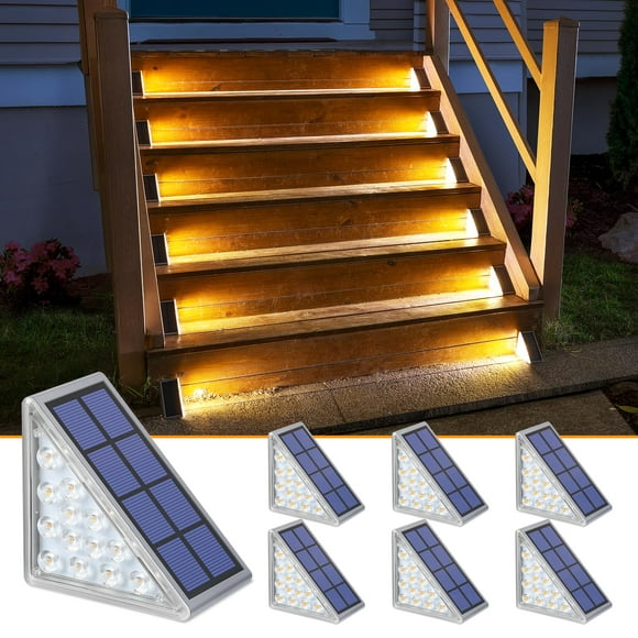 NIORSUN Lot de 6 Lumières d'Escalier Solaires pour l'Extérieur, Lumières de Marche Solaires pour l'Extérieur Étanches IP67 - Allumage/extinction Automatiques, Blanc Chaud, Marches, Escaliers, Terrasse, Patio, Cour